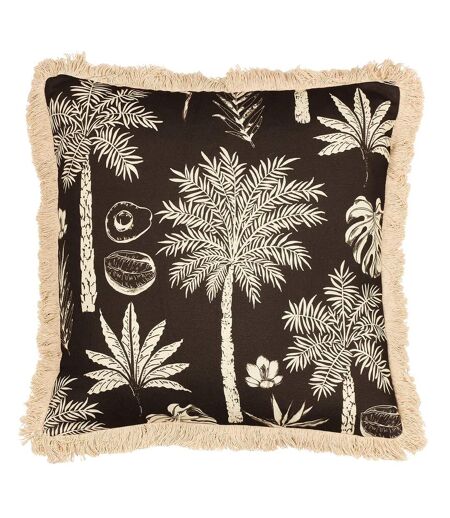 Colonial fringed palm tree cushion cover 45cm x 45cm espresso Paoletti