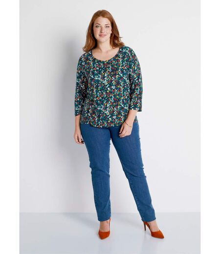 T-shirt court col rond manches 3/4 imprimé