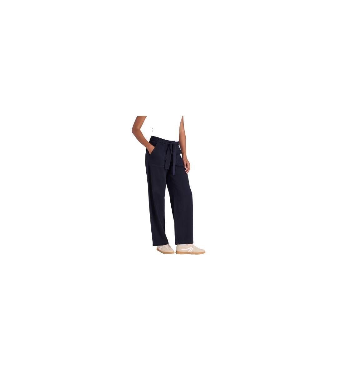 Womens/ladies High Waist Straight Leg Trousers Navy Animal-1