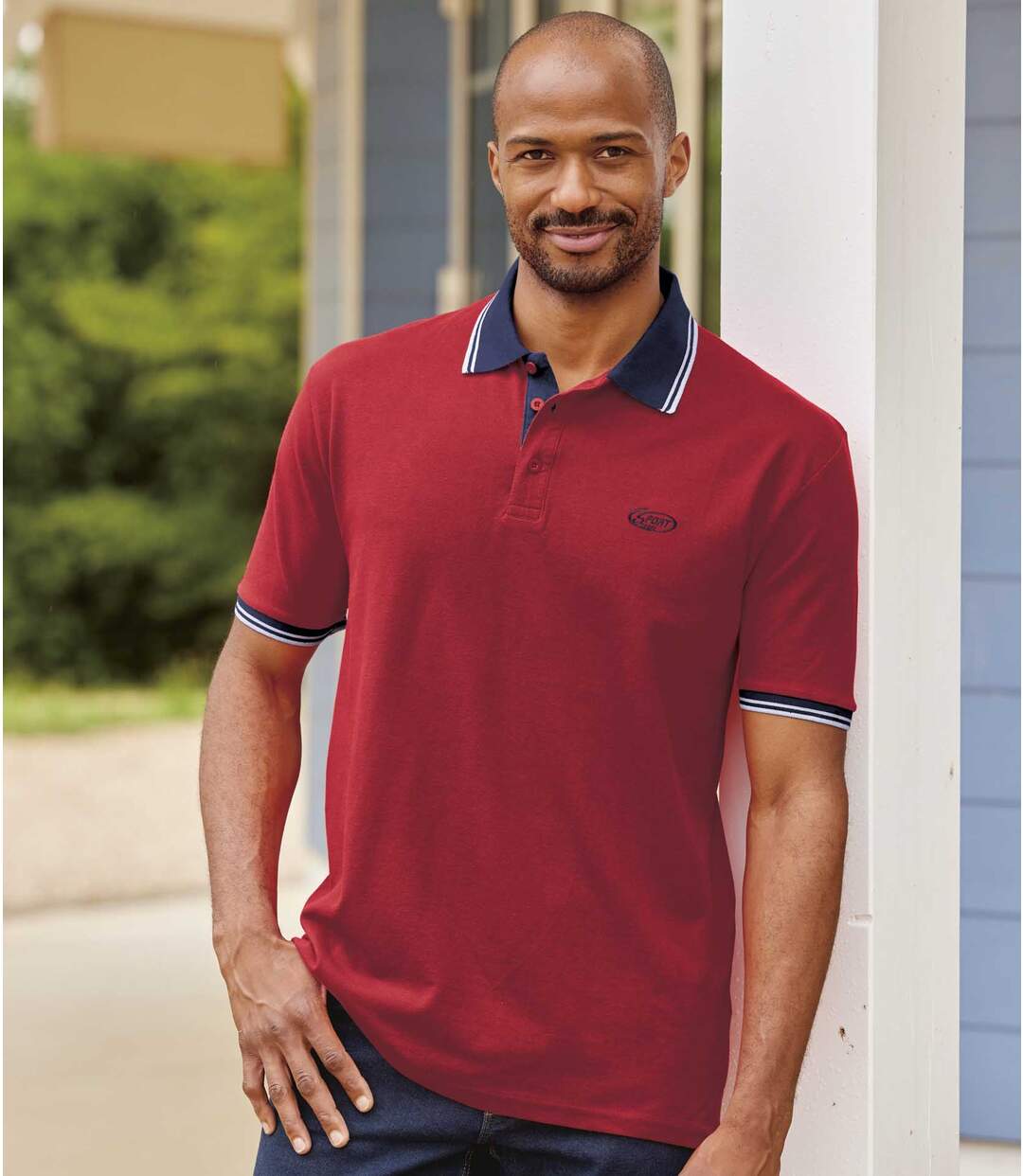 Pack of 2 Men's Piqué Cotton Polo Shirts - Navy, Red Atlas For Men