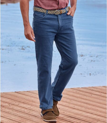 Pohodlné strečové džíny s pasem nabraným po stranách do gumy