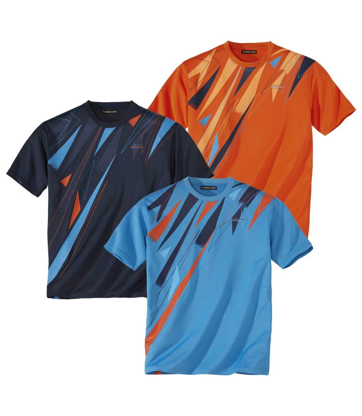Pack of 3 Men's Sporty T-Shirts - Navy Turquoise Orange Atlas For Men