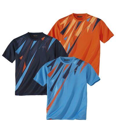 Pack of 3 Men's Sporty T-Shirts - Navy Turquoise Orange