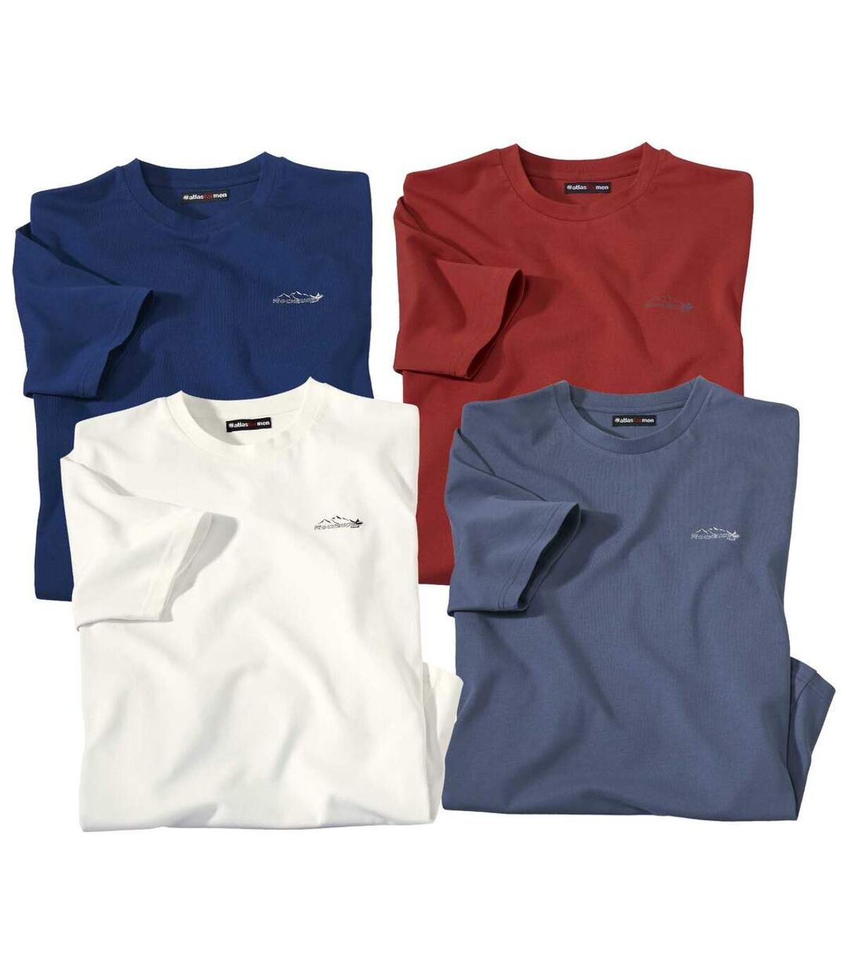 Pack of 4 Men's Classic Crew Neck T-Shirts - Terracotta, Navy, Ecru, Blue Atlas For Men