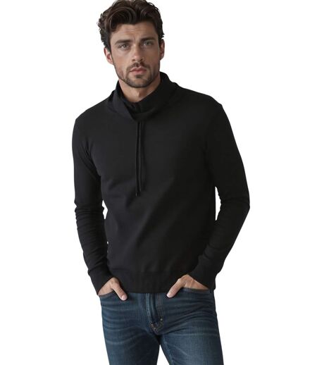 Pull noir à  manches longues avec col en boule et lacet, pour un look décontracté et stylé