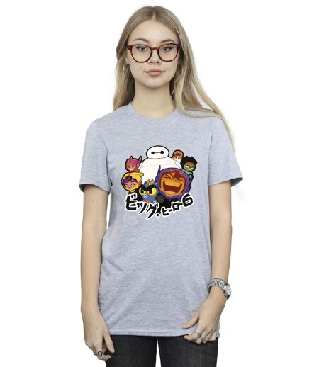 Disney Femme/Les femmes Big Hero 6 Baymax Group Manga Cotton Boyfriend T-Shirt (Gris sportif) - UTBI15764