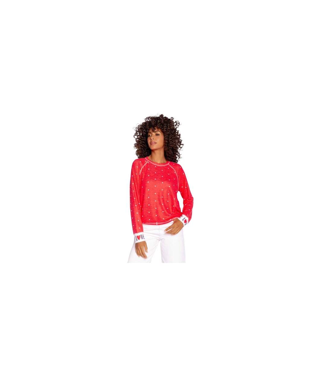 Pull Manches Raglan Motif/style Cœurs Loved Femme Rouge PJ Salvage-1