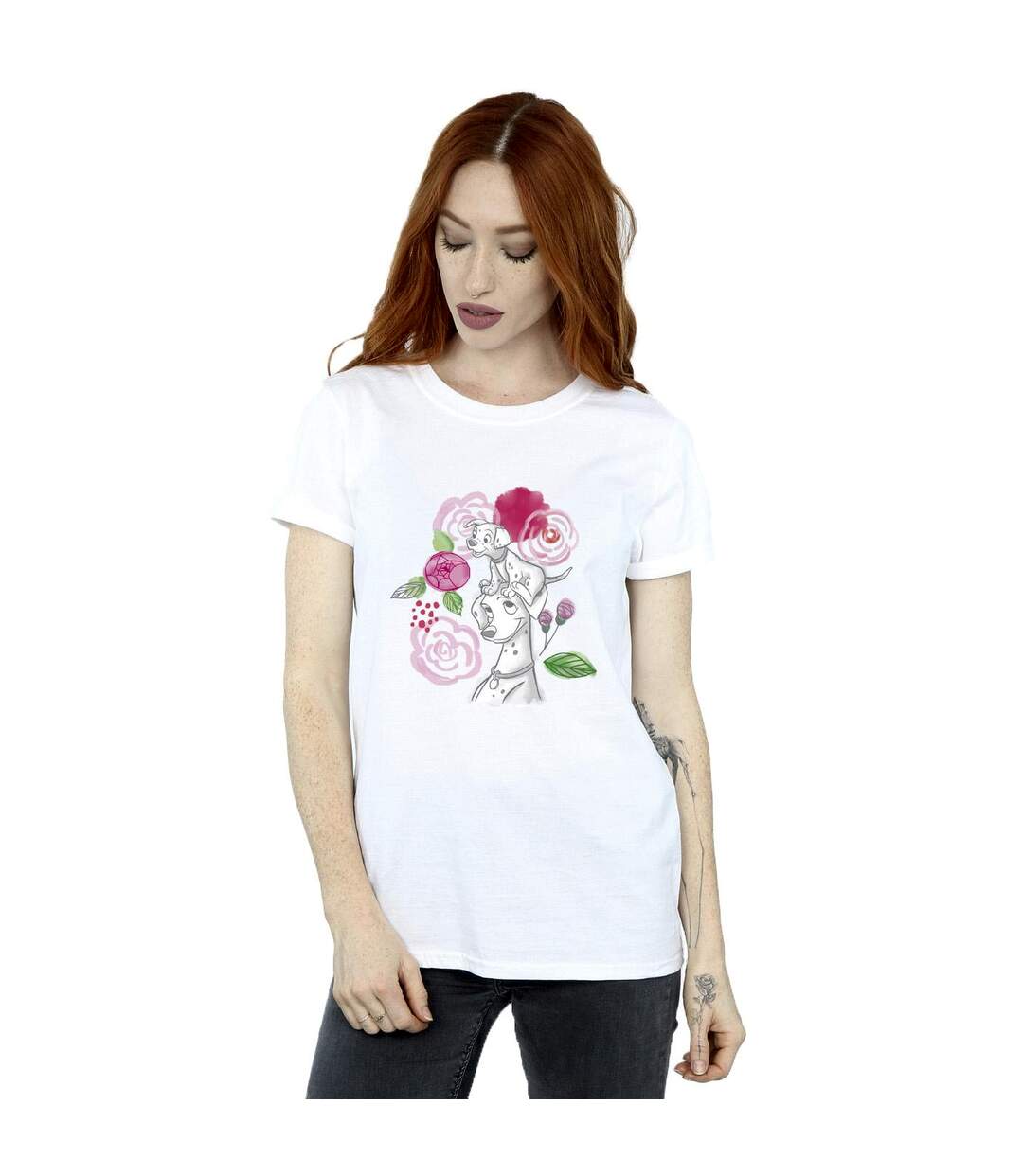 Disney Femme/Les femmes 101 Dalmatians Flowers Coton Boyfriend T-Shirt (Blanc) - UTBI26083-2