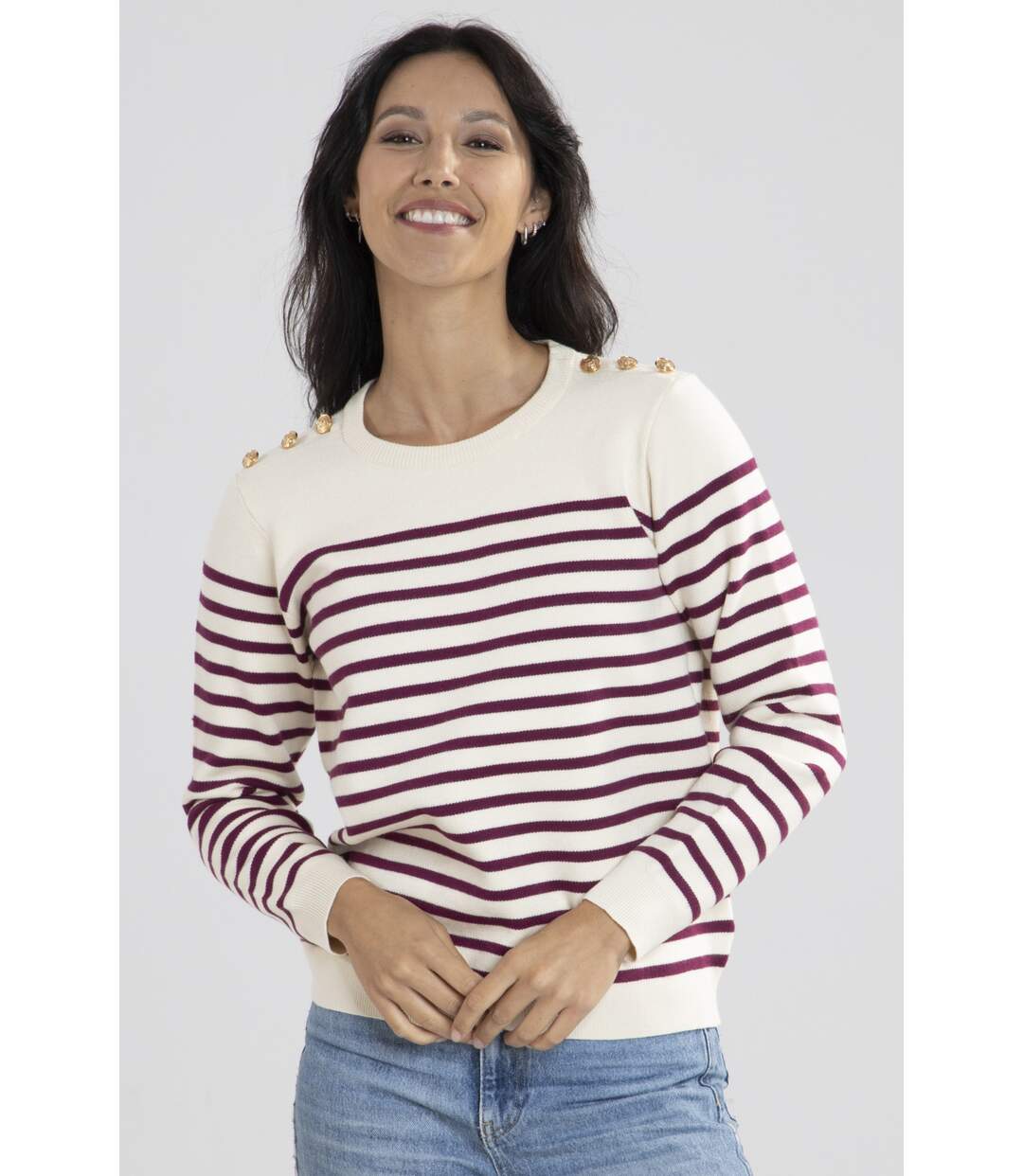 Pull Voile Ecru/Fushia