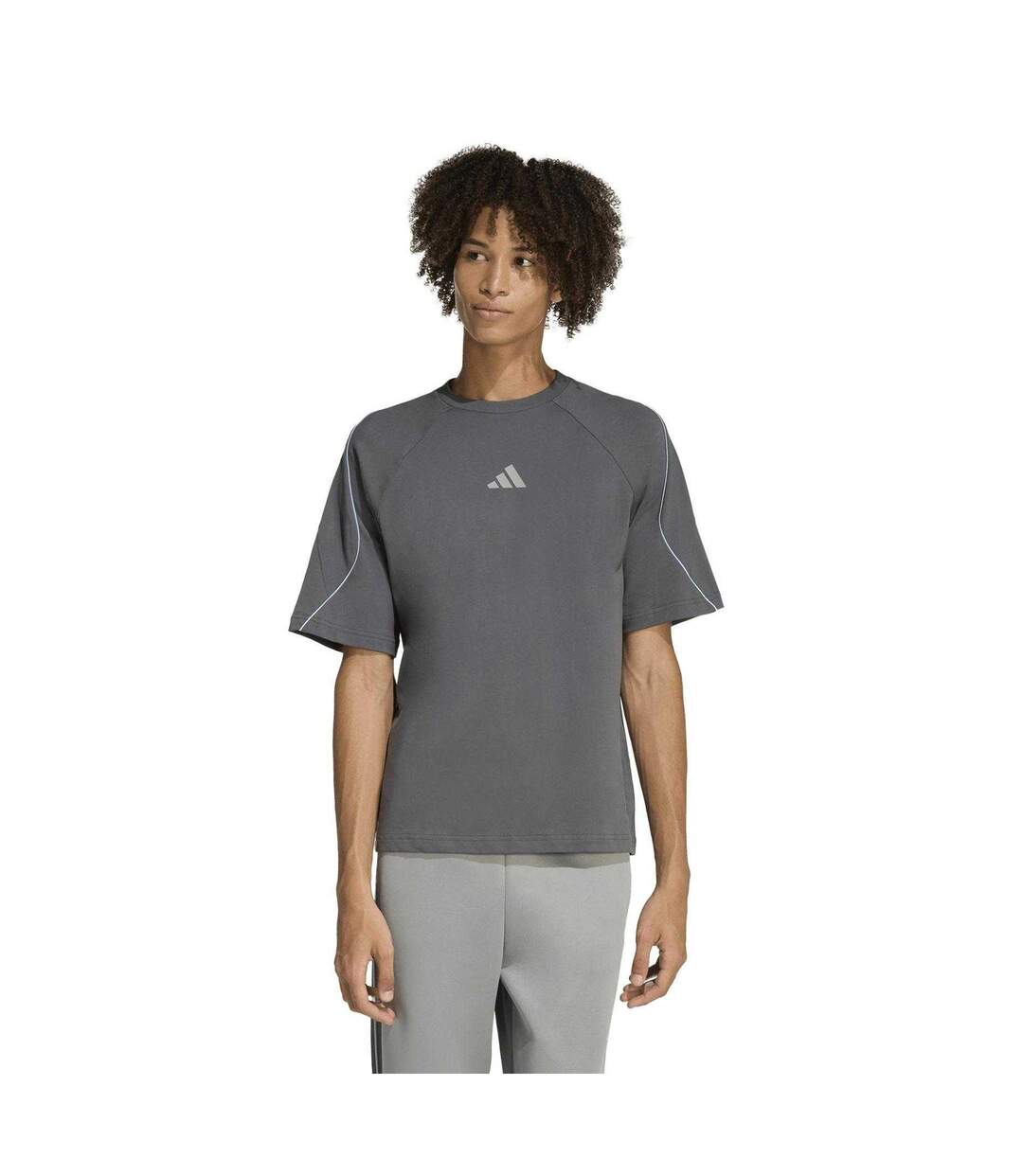 Mens Contrast Piping Regular T-shirt Grey Blue Adidas-1