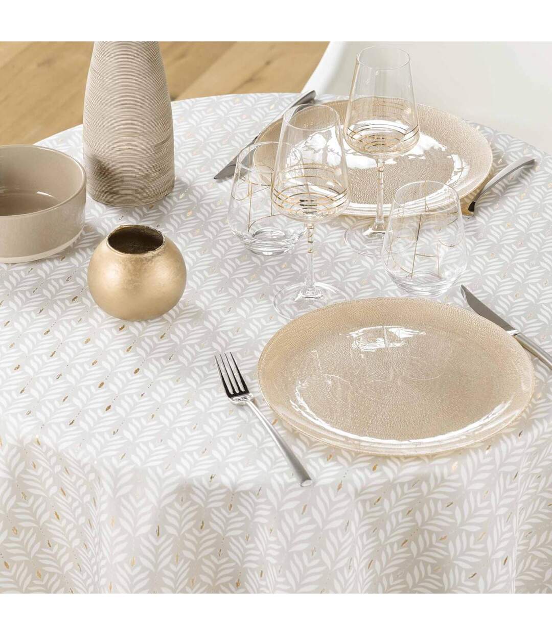Nappe Ronde Imprimé Piana 180cm Naturel-4