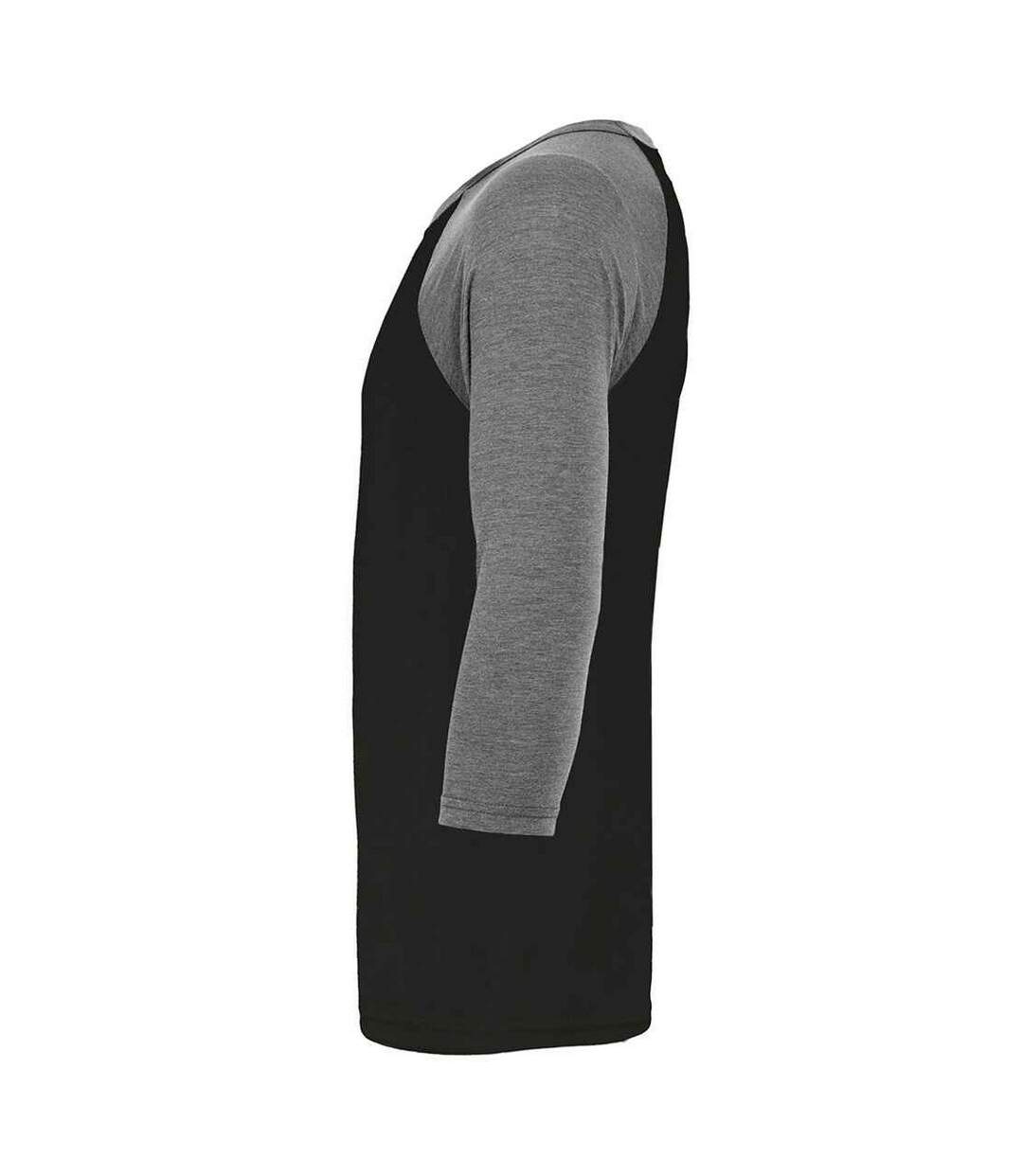 Unisex Adult 3/4 Sleeve Baseball T-shirt Black Deep Heather Canvas-3