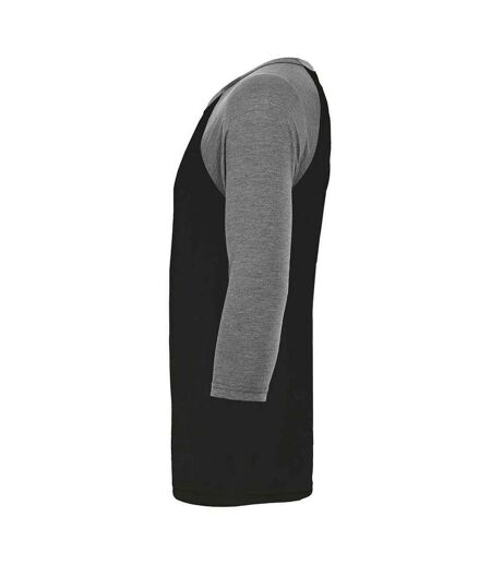 Unisex Adult 3/4 Sleeve Baseball T-shirt Black Deep Heather Canvas