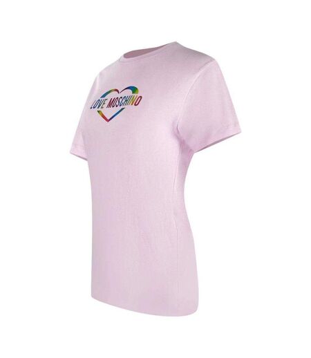 Womens/ladies Heart Cotton T-shirt Soft Pink Love Moschino