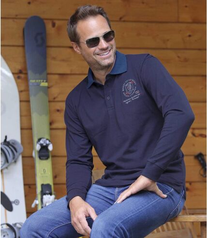 Pack of 2 Men's Long Sleeve Polo Shirts -Black Navy