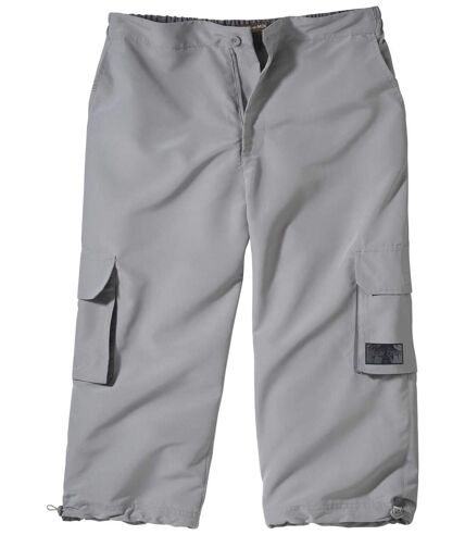 Men's Light Grey Microfibre Cropped Trousers - Partially Elasticated Waist