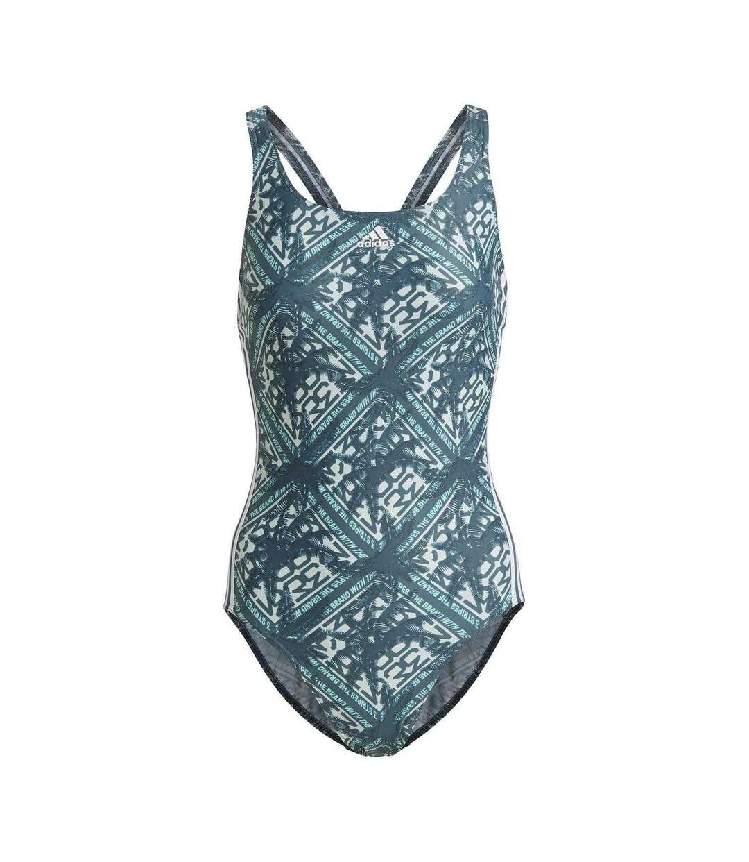 Womens/ladies Sh3 Ro Geometric One Piece Swimsuit Green Adidas-1