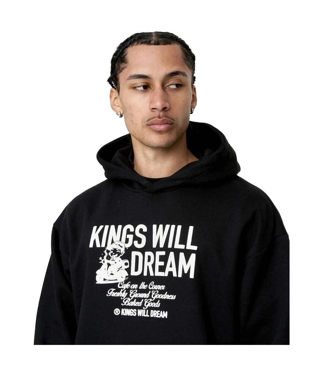 Sweat À Capuche Motif/style Garçon Studio Cafe Homme Noir Kings Will Dream-4