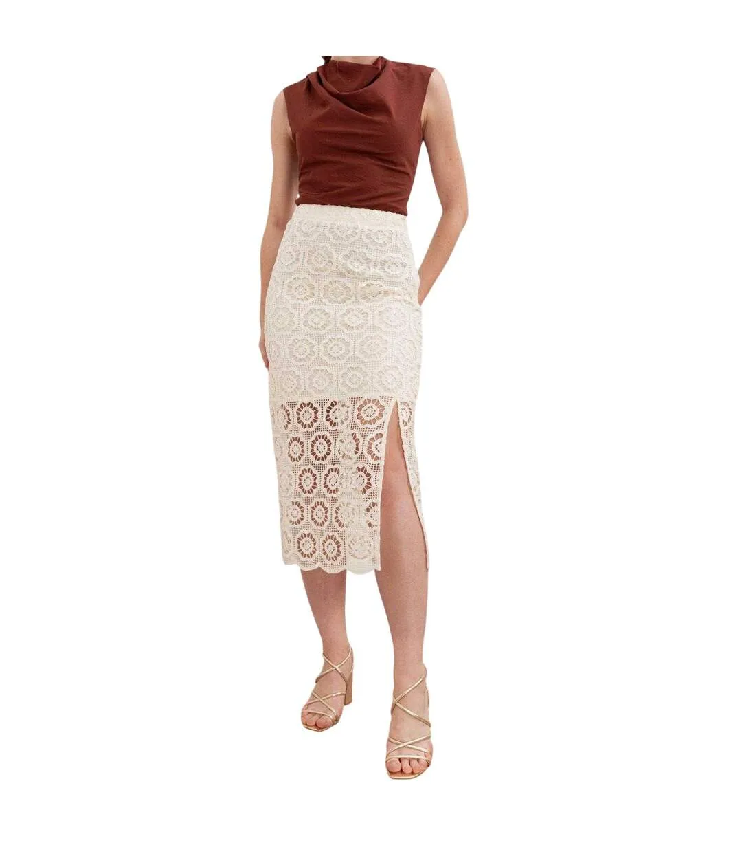 Jupe Mi-longue Motif/style Floral Femme Crème Lovedrobe-2