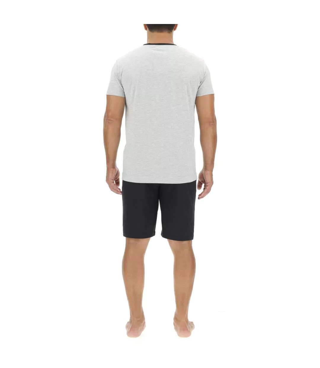 Ensemble Pyjama court homme en coton uni col boutonné & Logo poitrine Pierre Cardin-2