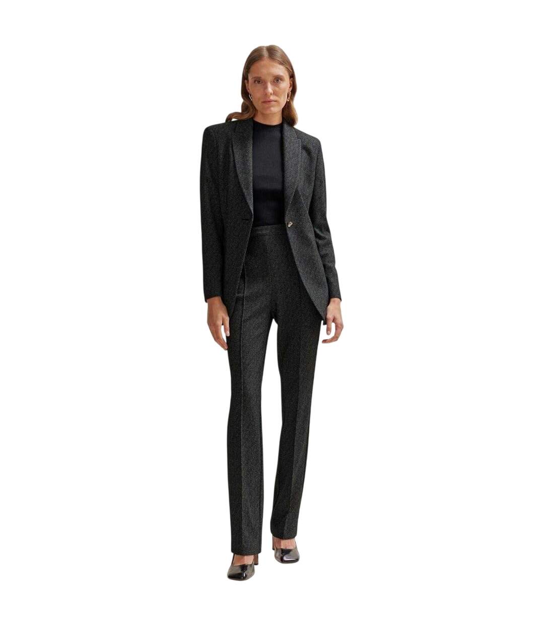 Womens/ladies Tubeka Textured Slim Trousers Black Boss-1