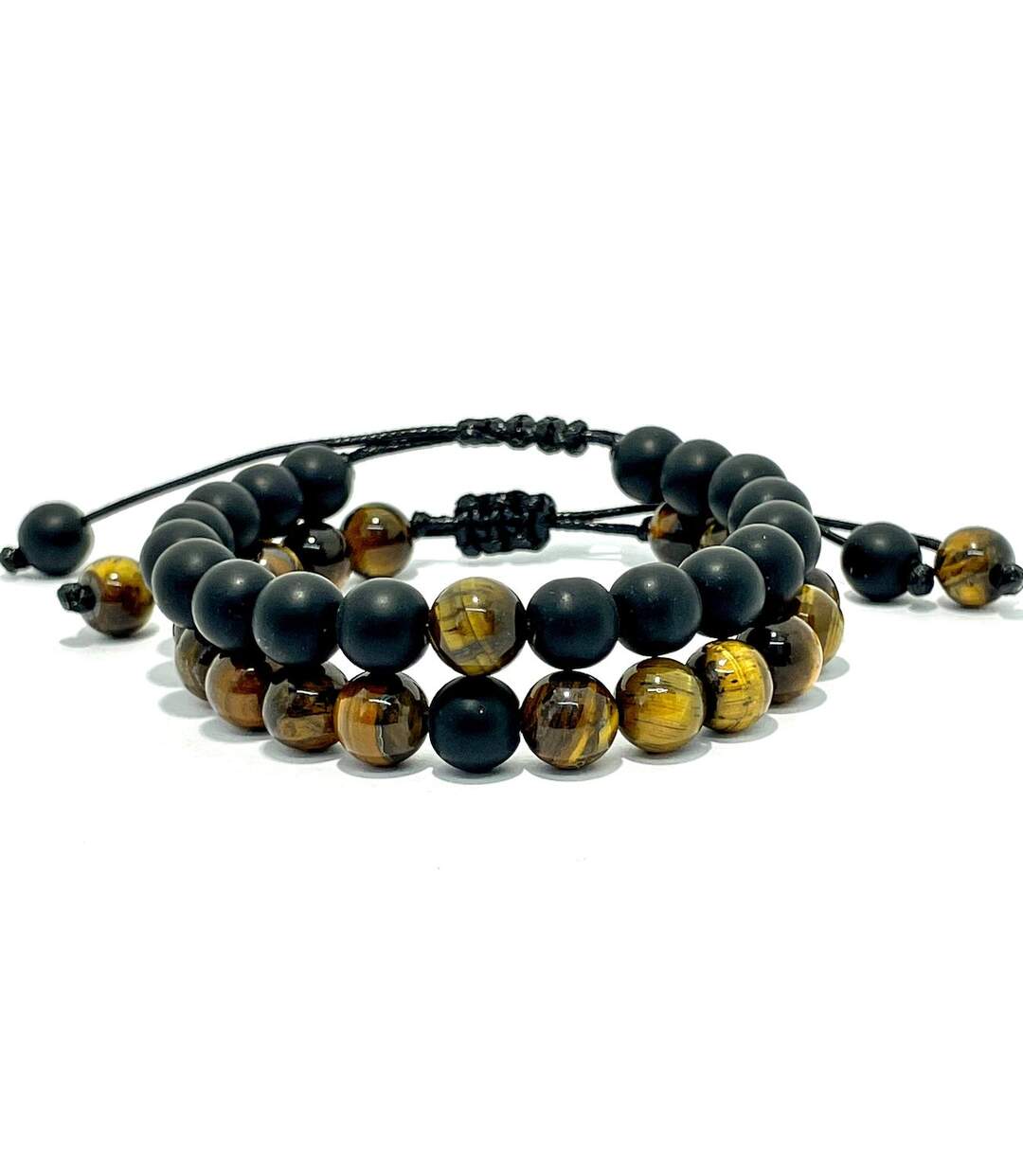 Bracelet distance oeil de tigre et onyx-1