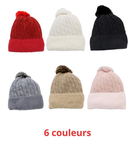 Bonnet femme avec pompon - 100% synthétique - Couleur rose