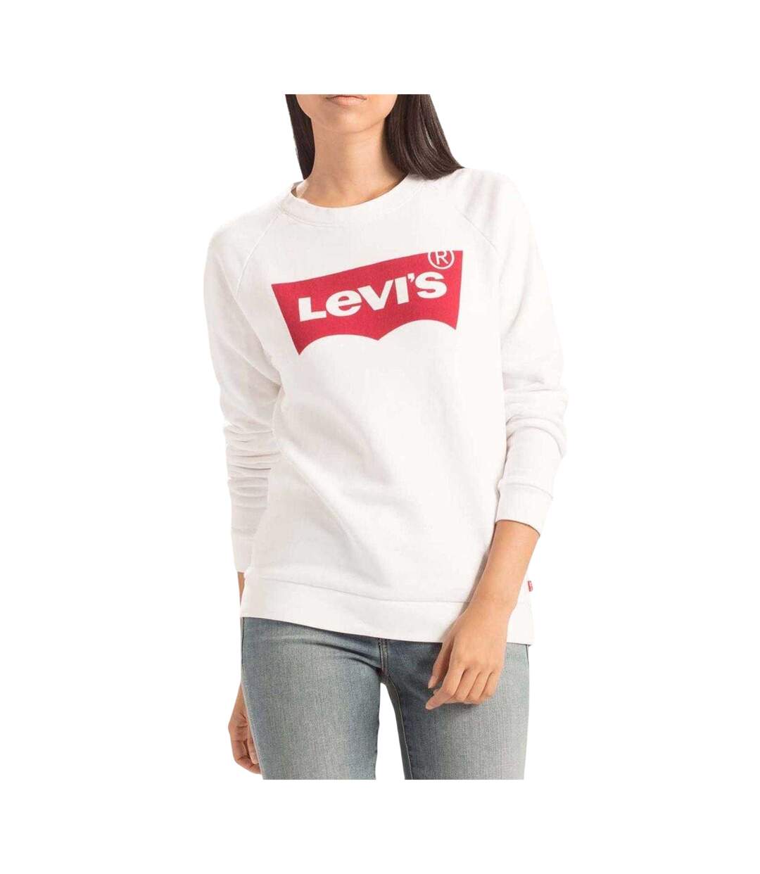 Womens/ladies Batwing Logo Crew Neck Sweatshirt White Levis-3