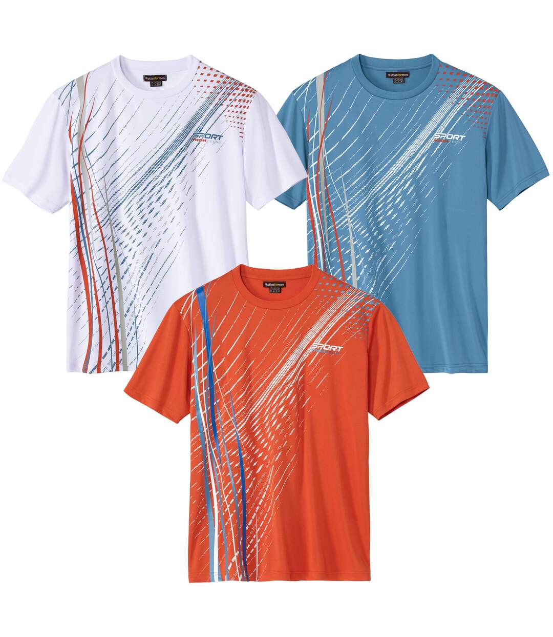 Pack of 3 Men's Active T-Shirts - Blue White Orange