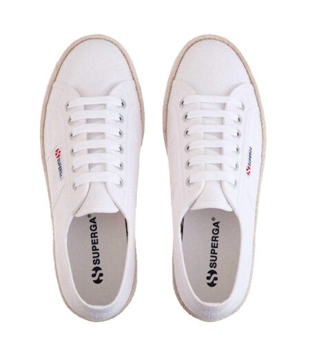 Womens/ladies Cotton Canvas Platform Flatform Trainers White Pink Superga