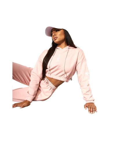 Womens/ladies crew neck crop hoodie dusty pink NVME