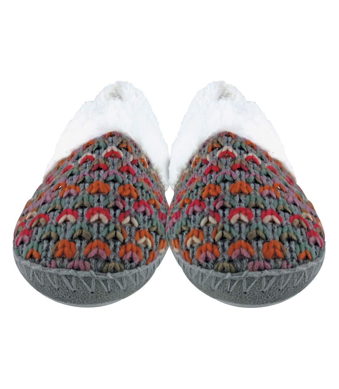 Pantoufles Femme Tricot Épais Fausse Fourrure-3