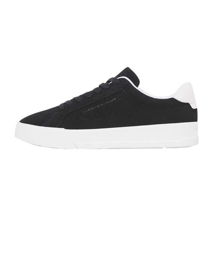 Mens Pebble Grain Court Leather Trainers Black White Tommy Hilfiger