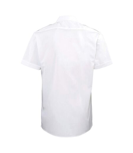 Mens Short Sleeve Pilot Plain Work Shirt White Premier