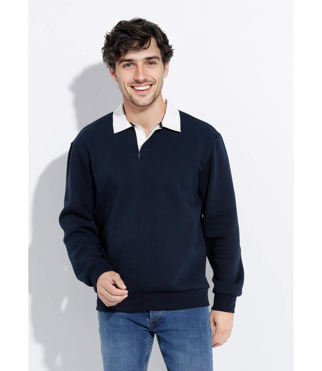 Sweat shirt avec col polo contrasté-1