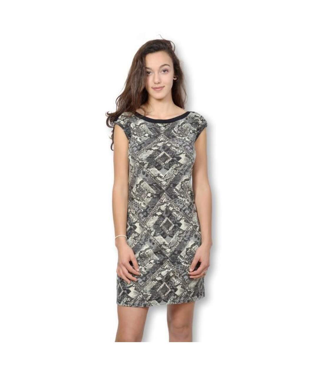 Robe femme sans manche motifs imprimés de couleur gris-1