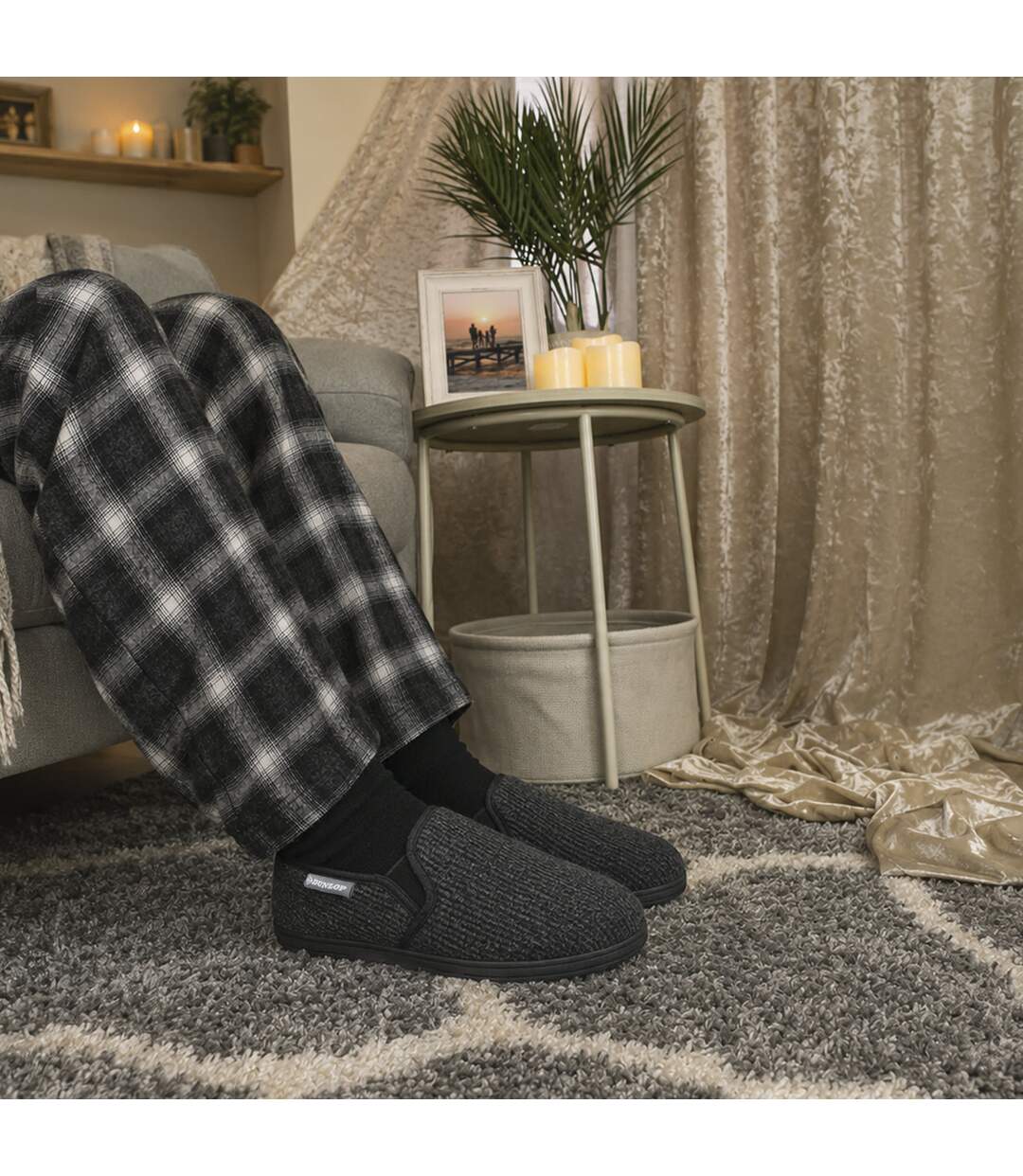 Dunlop - Chaussons homme à mémoire de forme noirs en velours côtelé-5