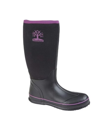 Botte En Caoutchouc Uni Femme Noir Violet Woodland