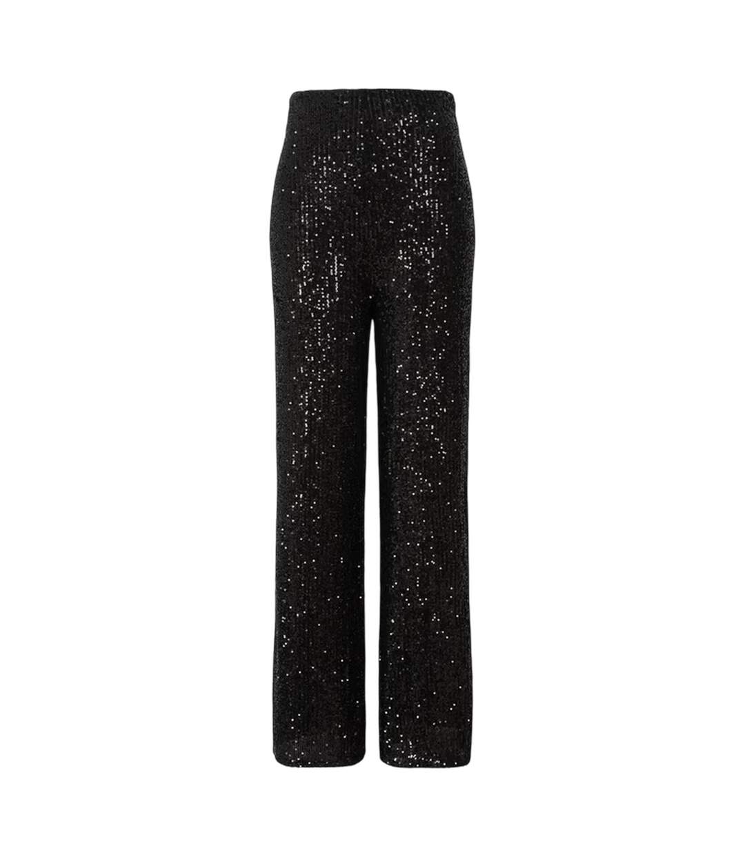 Womens/ladies Synthetic Leather Sequin Party Trousers Black Little Mistress-2