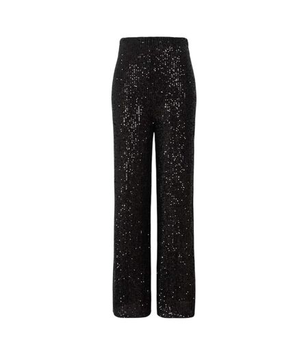 Womens/ladies Synthetic Leather Sequin Party Trousers Black Little Mistress