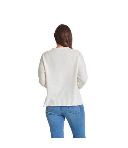 Womens/ladies Pocket Crew Neck Sweater Top Cream Be You