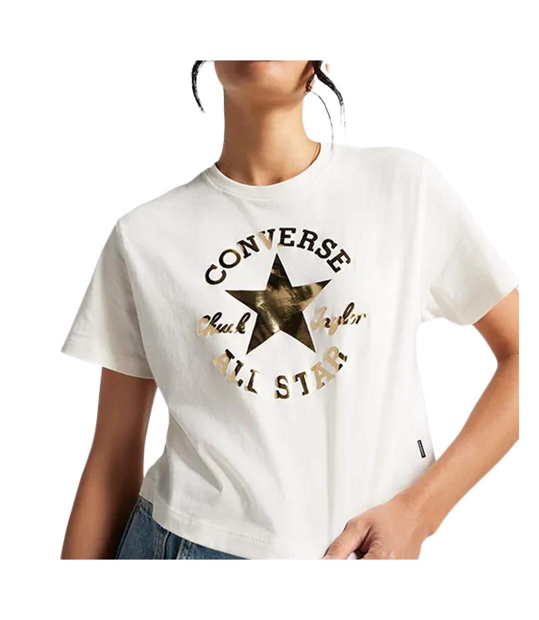 T-Shirt blanc/doré femme converse glam-1