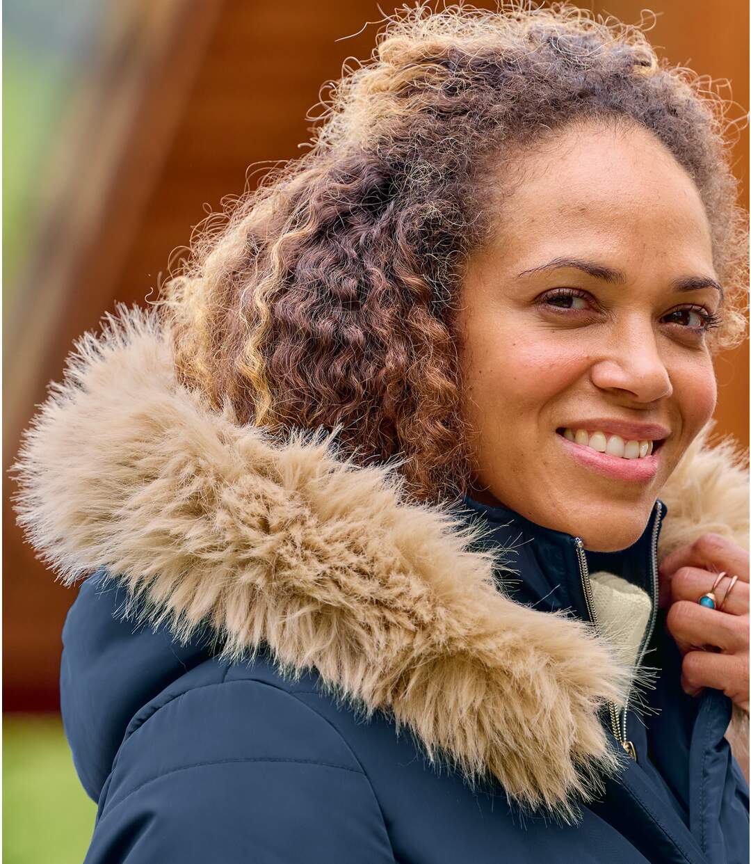 Women's Navy Padded Parka with Hood-7