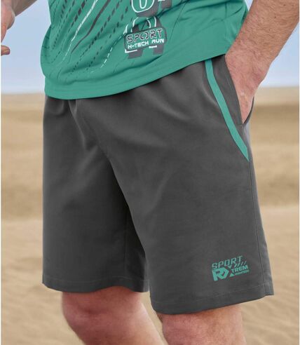 Pack of 2 Men's Microfibre Running Shorts - Green Anthracite