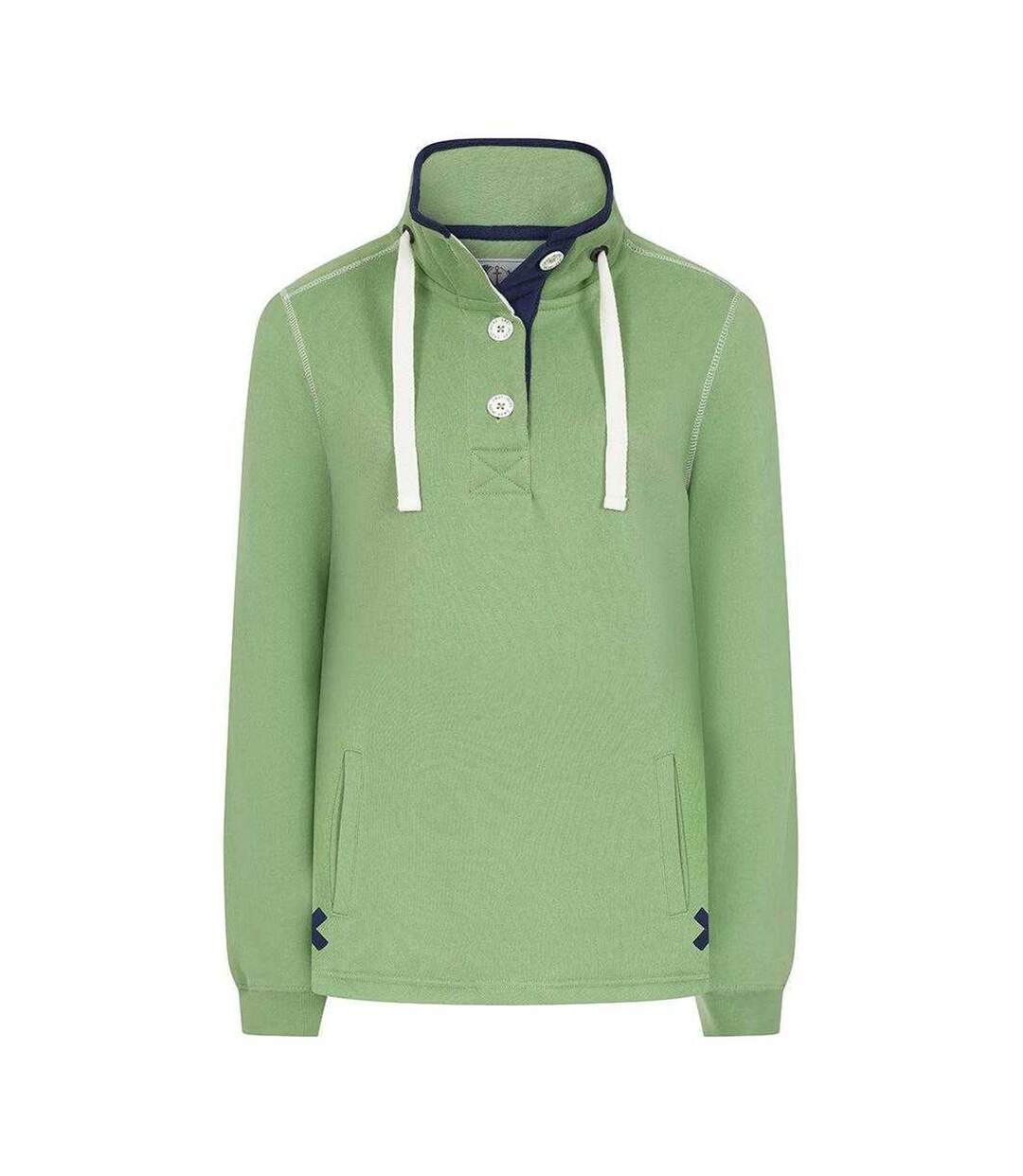 Womens/ladies Button Neck Sweatshirt Grass Green Lazy Jacks-1