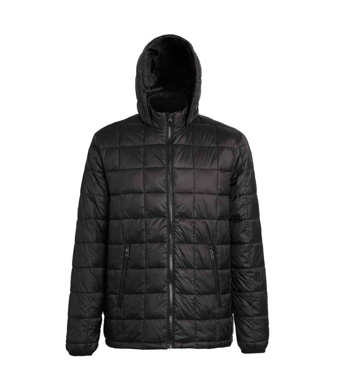 2786 Mens Box Quilt Hooded Zip Up Jacket (Black)