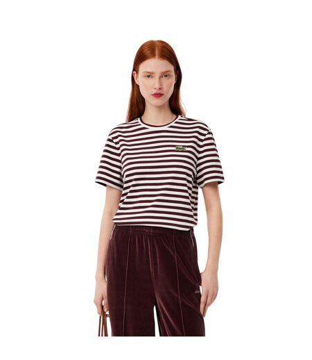 T-shirt Style À Rayures Femme Rouge Bordeaux Lacoste