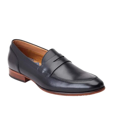 Mens Bruno Leather Penny Loafers Black Base London