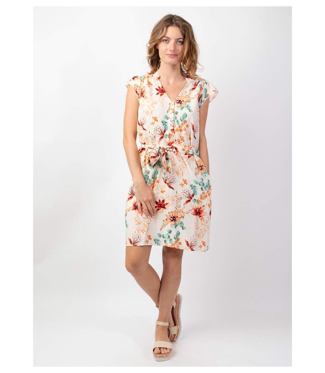 Robe fleurie courte Vera casual chic Coton Du Monde-2