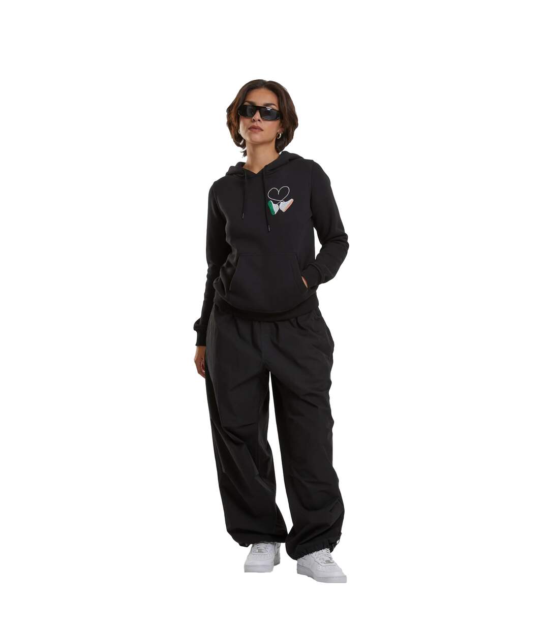Womens/ladies Damen Kicks Love Embroidered Hoodie Sweat À Capuche Brodé Noir Mister Tee-1